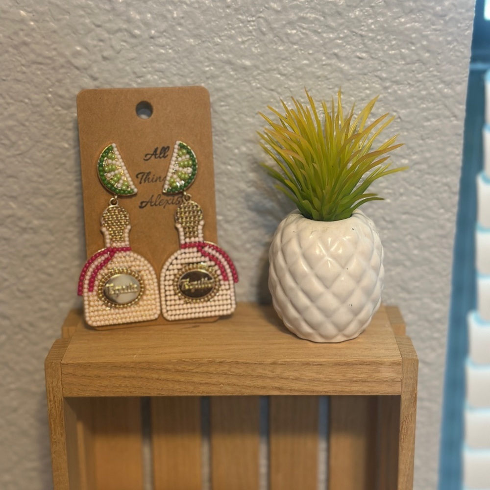 Beaded Tequila Bottle w/Lime  Earrings